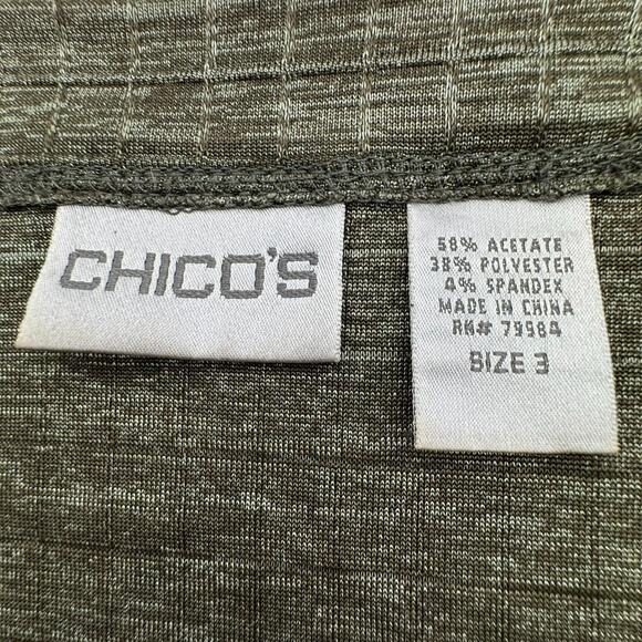 CHICOS 3 Women XL 2 Piece Pantsuit Set Olive Green Textured Squares Jacket Pants - Picture 5 of 12